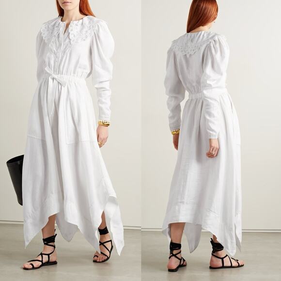 Ulla Johnson Fiona Crochet-trimmed Linen Dress In Bone Sz M coastal summer boho - Picture 1 of 15